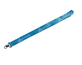White and Blue Cloud9 Esports Lanyard layflat image with a claw clip 