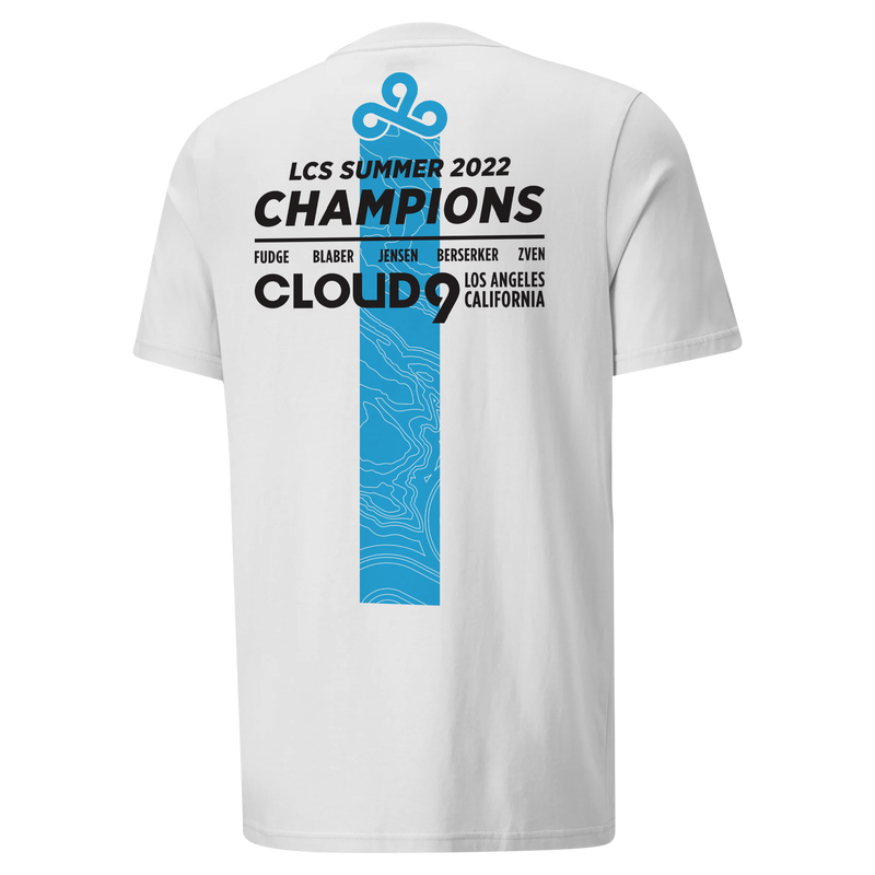 Cloud9 2022 LCS Summer Champions T-Shirt. White.